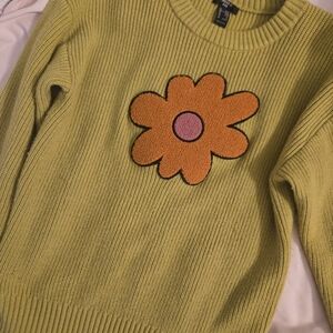 Forever 21 Yellow Sweater with Orange Flower Patch